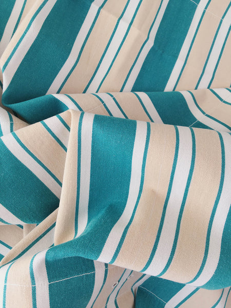 Ticking in green, white and cream stripes. Spain c.1940 - Lot of 2 pieces