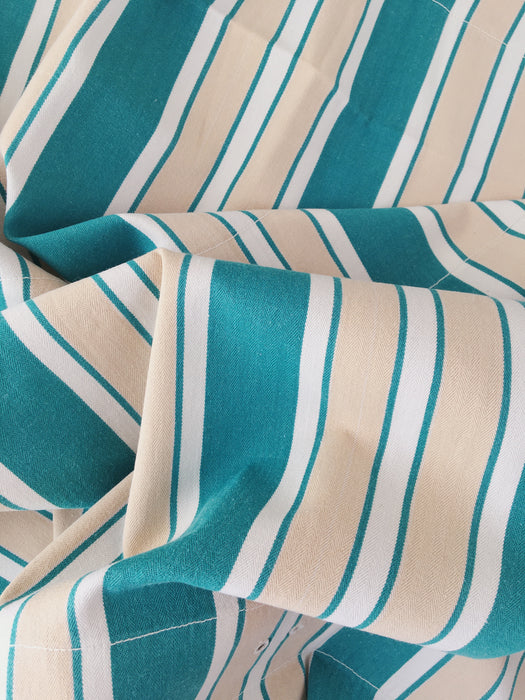 Ticking in green, white and cream stripes. Spain c.1940 - Lot of 2 pieces