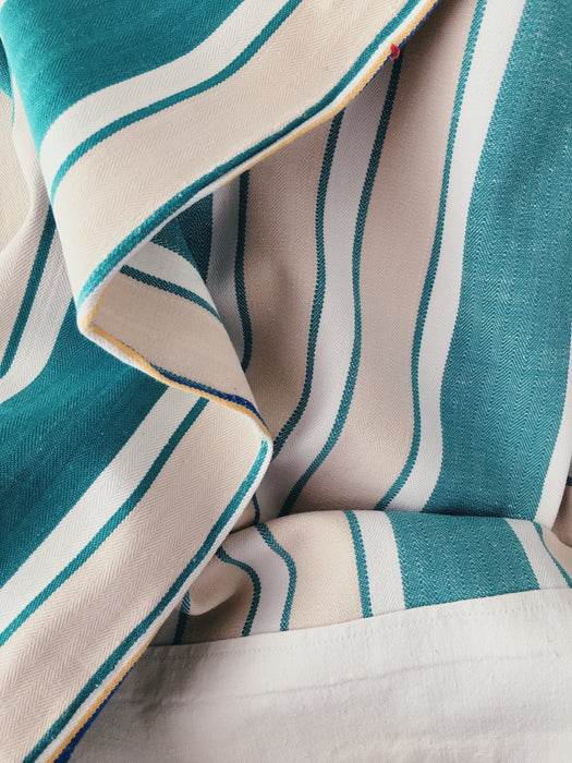 Ticking in green, white and cream stripes. Spain c.1940 - Lot of 3 pieces