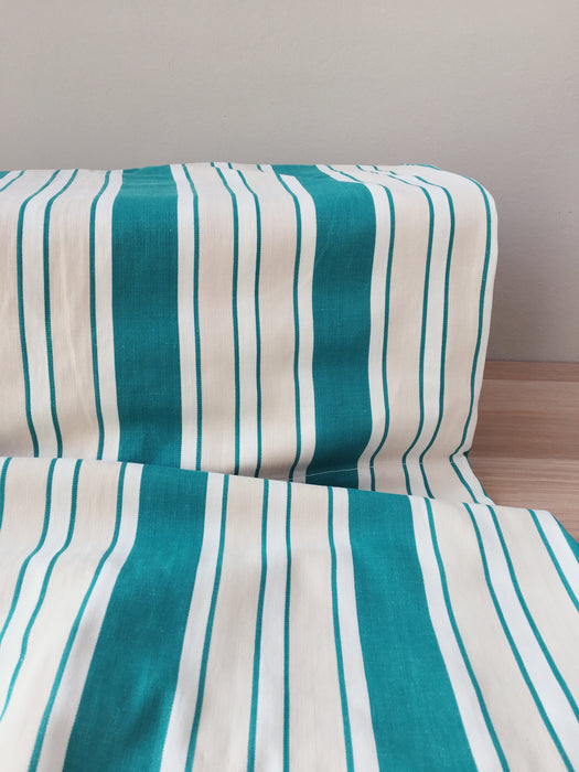 Ticking in green, white and cream stripes. Spain c.1940 - Lot of 3 pieces