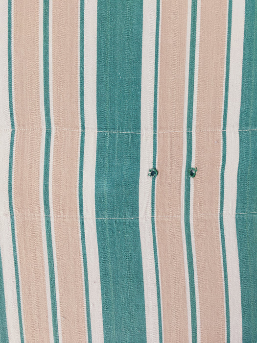 Ticking in green, white and beige stripes. Spain c.1940 - Lot of 3 pieces