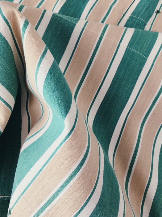 Ticking in green, white and beige stripes. Spain c.1940 - Lot of 3 pieces