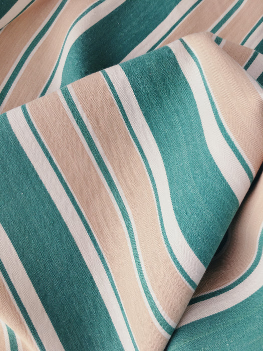 Ticking in green, white and beige stripes. Spain c.1940 - Lot of 3 pieces