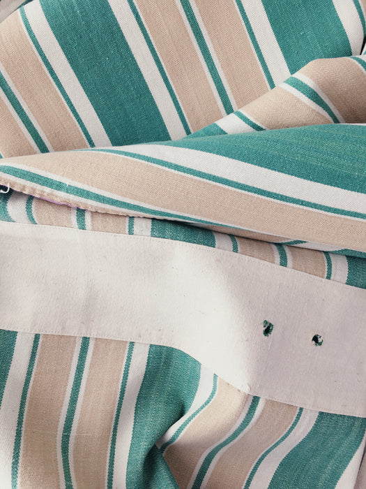 Ticking in green, white and beige stripes. Spain c.1940 - Lot of 3 pieces