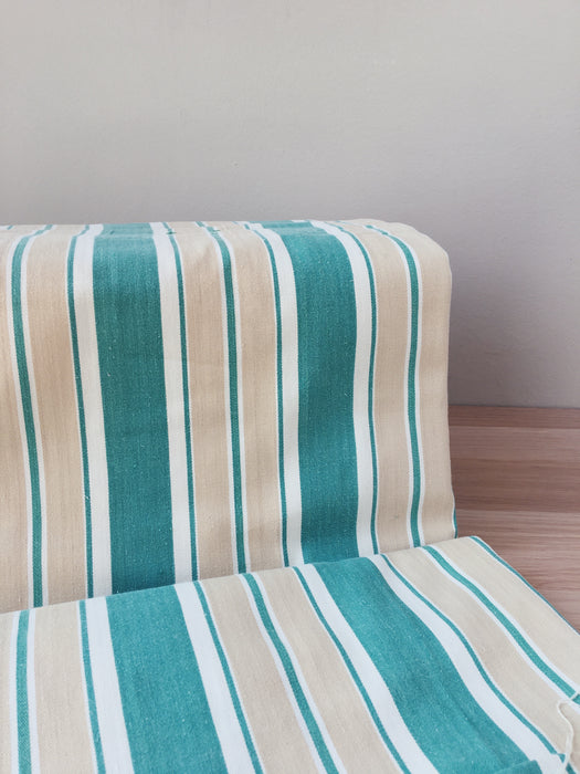Ticking in green, white and beige stripes. Spain c.1940 - Lot of 3 pieces