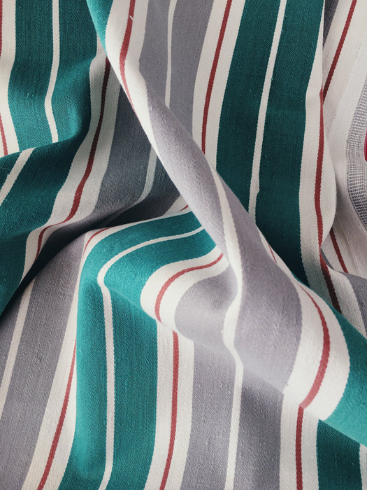 Ticking in green, white and gray stripes. Spain c.1940 - Lot of 3 pieces