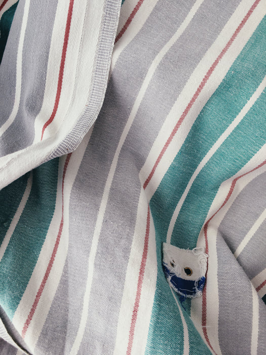 Ticking in green, white and gray stripes. Spain c.1940 - Lot of 3 pieces