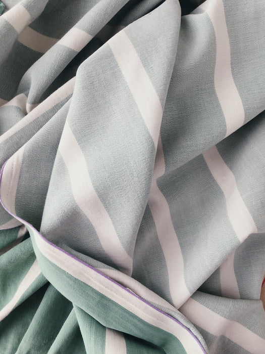 Ticking in green and white stripes. Very soft. Spain c.1950 - Lot of 2 pieces