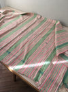 DISTRESSED - Ticking in pale green and red stripes. Very soft. Spain c.1950 - Lot of 4 pieces