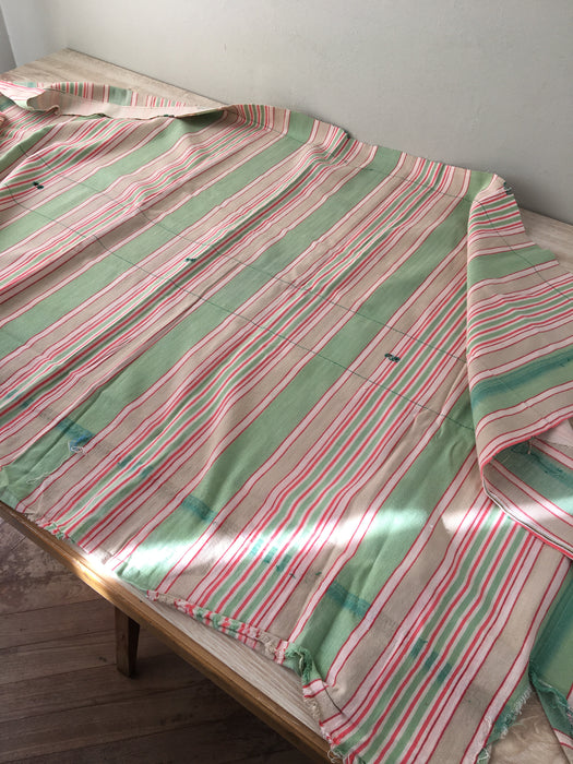 DISTRESSED - Ticking in pale green and red stripes. Very soft. Spain c.1950 - Lot of 4 pieces