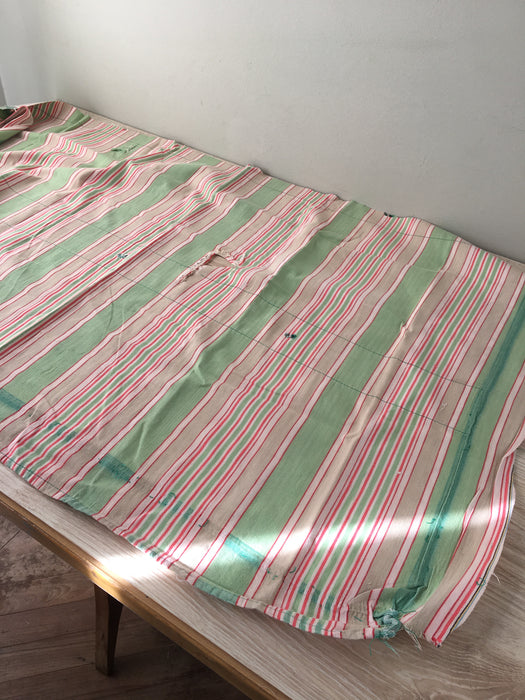 DISTRESSED - Ticking in pale green and red stripes. Very soft. Spain c.1950 - Lot of 4 pieces