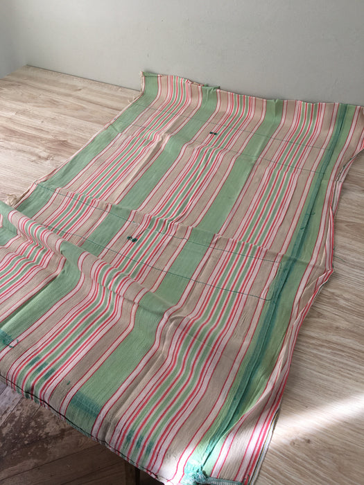 DISTRESSED - Ticking in pale green and red stripes. Very soft. Spain c.1950 - Lot of 4 pieces