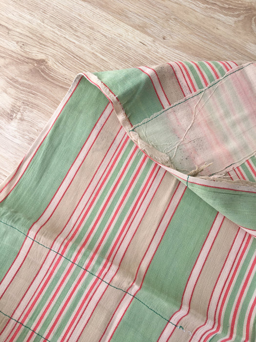 DISTRESSED - Ticking in pale green and red stripes. Very soft. Spain c.1950 - Lot of 4 pieces