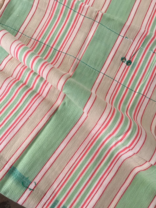 DISTRESSED - Ticking in pale green and red stripes. Very soft. Spain c.1950 - Lot of 4 pieces