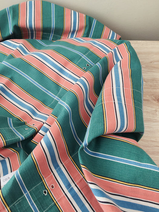 Colorful ticking in orange, blue and green stripes. Spain c.1940 - Lot of 4 pieces