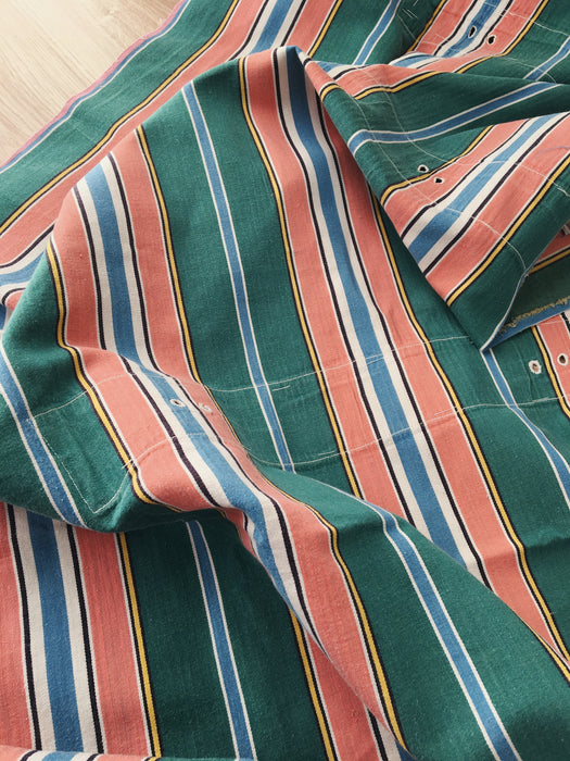 Colorful ticking in orange, blue and green stripes. Spain c.1940 - Lot of 4 pieces