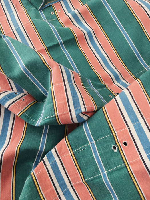 Colorful ticking in orange, blue and green stripes. Spain c.1940 - Lot of 4 pieces