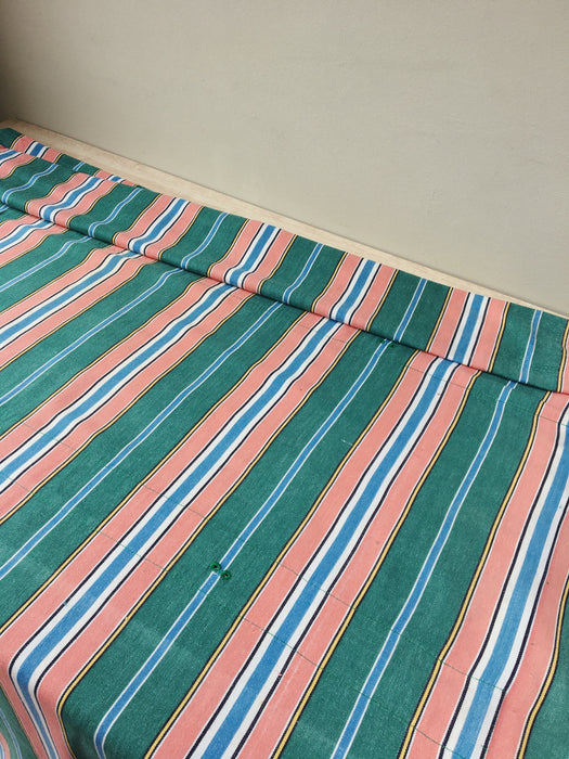 Colorful ticking in orange, blue and green stripes. Spain c.1940 - Lot of 3 pieces