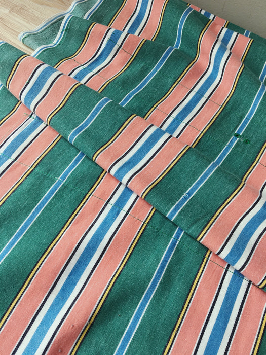 Colorful ticking in orange, blue and green stripes. Spain c.1940 - Lot of 3 pieces