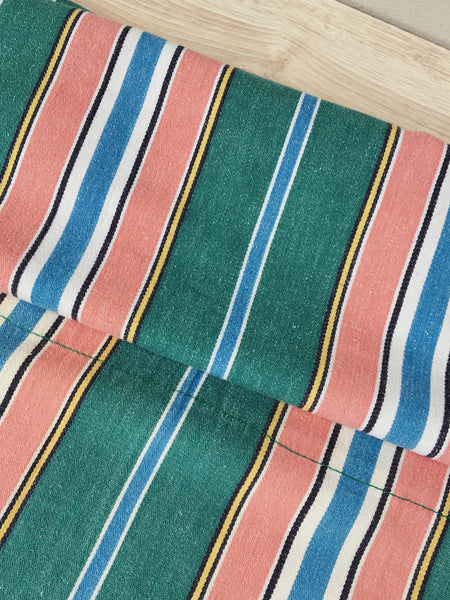 Colorful ticking in orange, blue and green stripes. Spain c.1940 - Lot of 3 pieces