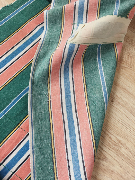 Colorful ticking in orange, blue and green stripes. Spain c.1940 - Lot of 3 pieces
