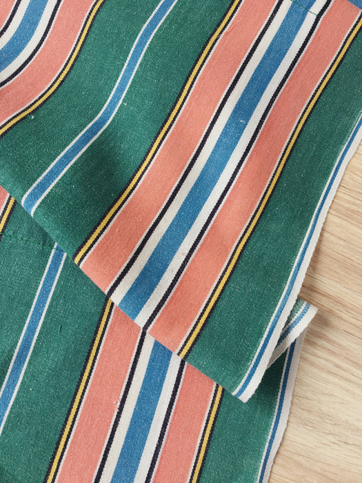 Colorful ticking in orange, blue and green stripes. Spain c.1940 - Lot of 3 pieces