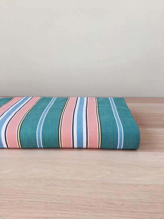 Colorful ticking in orange, blue and green stripes. Spain c.1940 - 52×158 cm