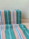 Colorful ticking in orange, blue and green stripes. Spain c.1940 - 52×158 cm