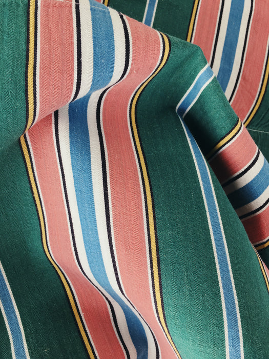 Colorful ticking in orange, blue and green stripes. Spain c.1940 - 52×158 cm