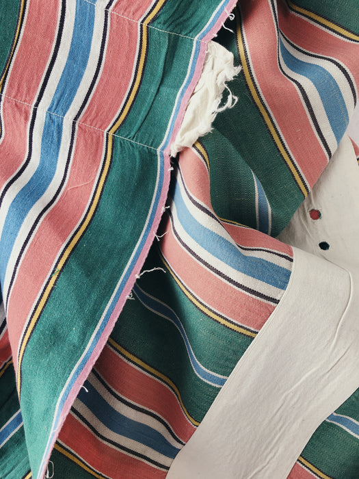 Colorful ticking in orange, blue and green stripes. Spain c.1940 - 52×158 cm