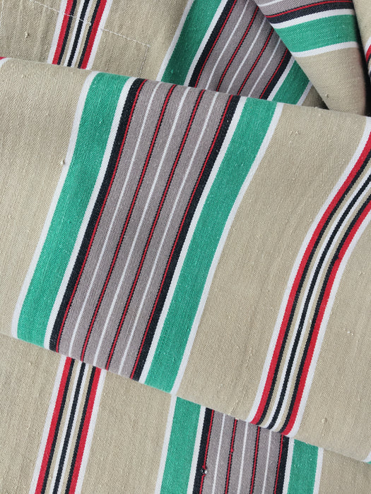 Ticking in green, red and gray stripes. Spain c.1940 - 116×202 cm
