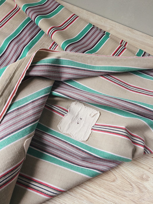 Ticking in green, red and gray stripes. Spain c.1940 - 116×202 cm