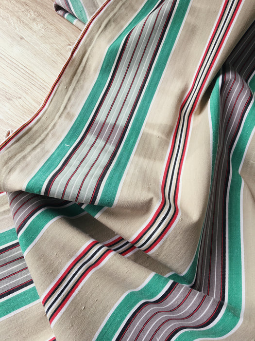 Ticking in green, red and gray stripes. Spain c.1940 - 116×202 cm