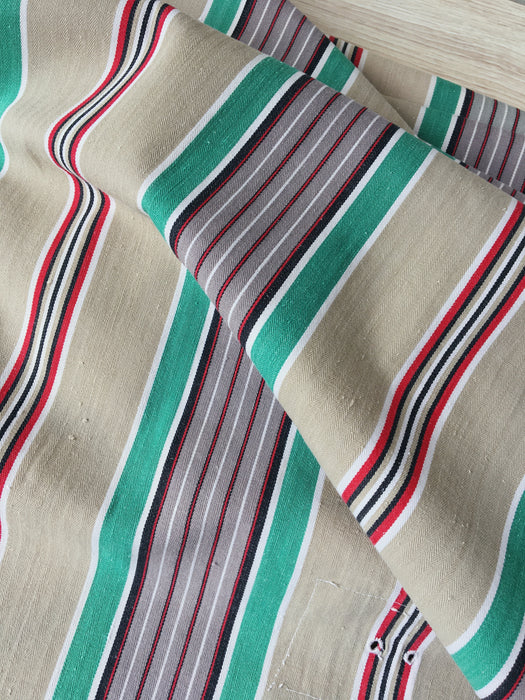 Ticking in green, red and gray stripes. Spain c.1940 - 116×202 cm