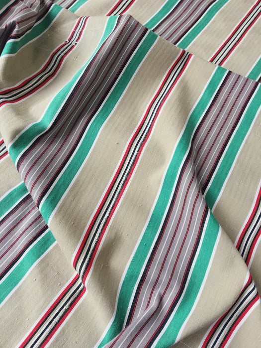 Ticking in green, red and gray stripes. Spain c.1940 - 116×202 cm