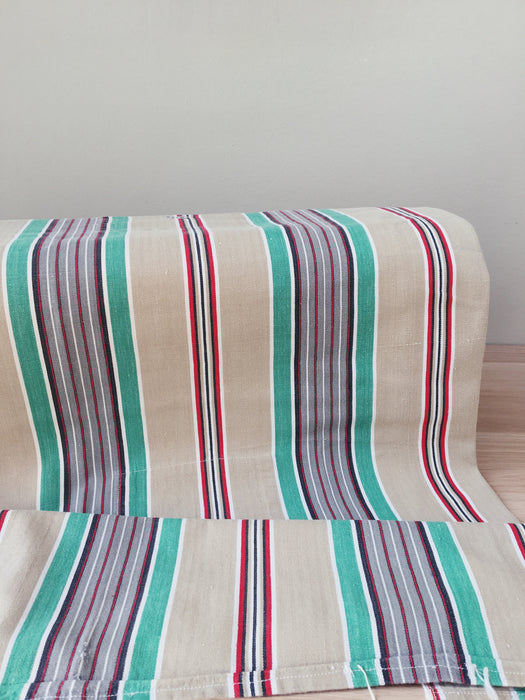 Ticking in green, red and gray stripes. Spain c.1940 - Lot of 4 pieces
