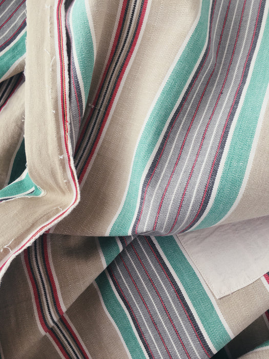 Ticking in green, red and gray stripes. Spain c.1940 - Lot of 4 pieces