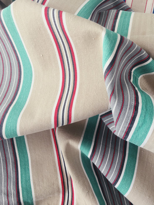 Ticking in green, red and gray stripes. Spain c.1940 - Lot of 4 pieces