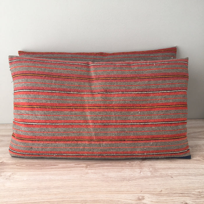 Cushions in wool gray, orange, red stripes. Sweden c.1900