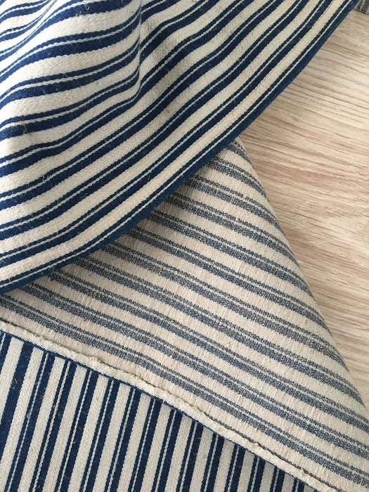 Ticking in blue and off-white stripes. Linen and cotton. Sweden c.1900