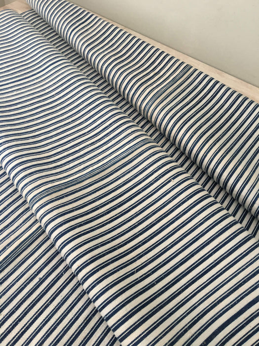 Ticking in blue and off-white stripes. Linen and cotton. Sweden c.1900