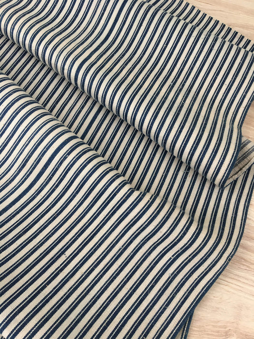 Ticking in blue and off-white stripes. Linen and cotton. Sweden c.1900