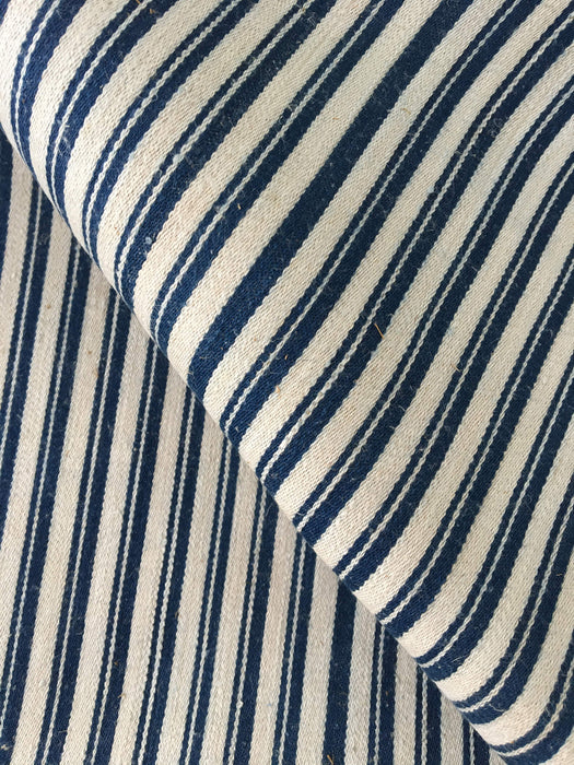 Ticking in blue and off-white stripes. Linen and cotton. Sweden c.1900
