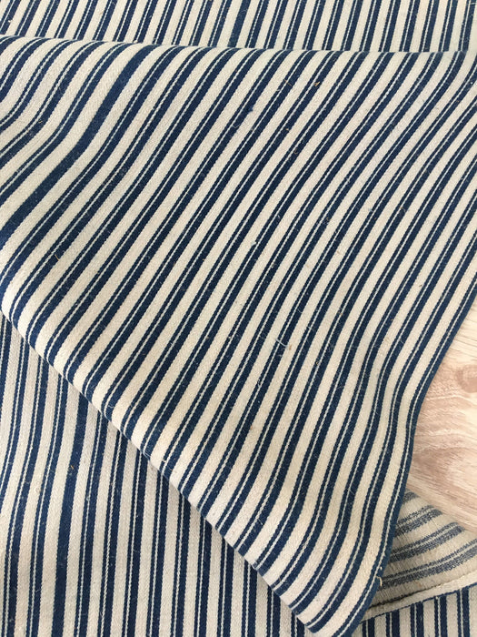 Ticking in blue and off-white stripes. Linen and cotton. Sweden c.1900