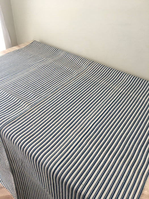 Ticking in blue and off-white stripes. Linen and cotton. Sweden c.1900