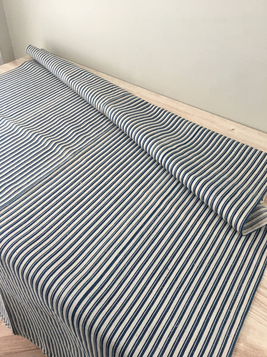 Ticking in blue and off-white stripes. Linen and cotton. Sweden c.1900