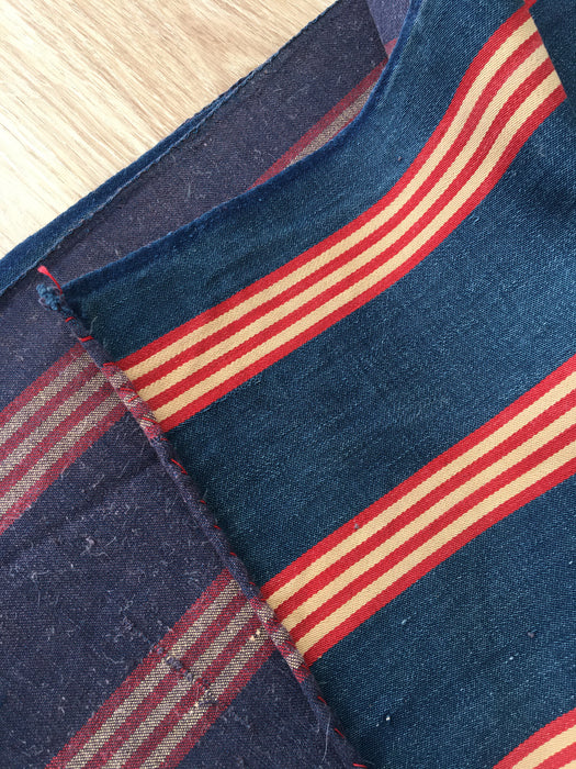 Ticking in indigo blue, red and beige stripes. Sweden c.1900 - 67 cm × 1.84 meters (3.68 m avail.)