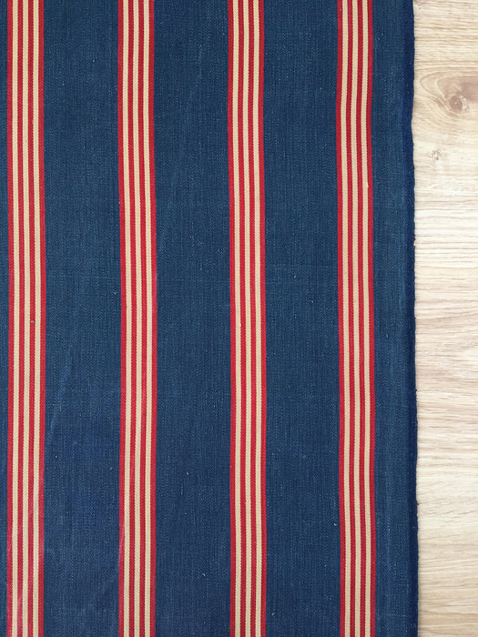 Ticking in indigo blue, red and beige stripes. Sweden c.1900 - 67 cm × 1.84 meters (3.68 m avail.)