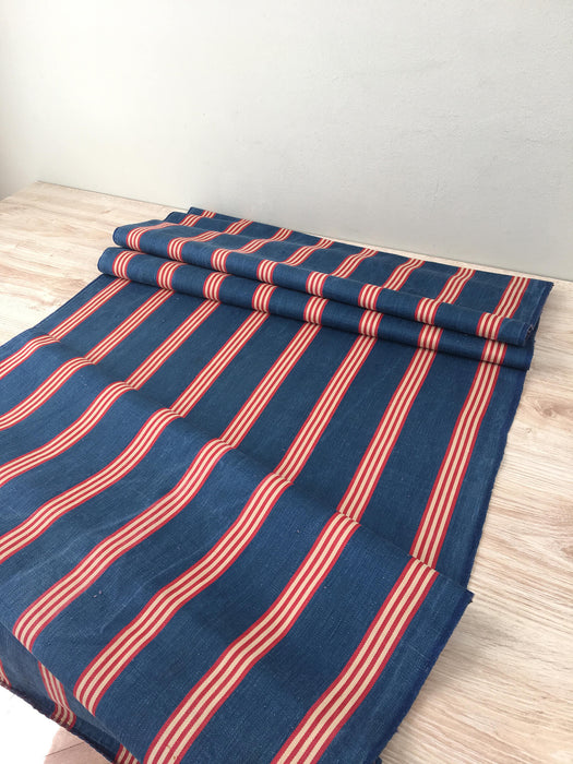 Ticking in indigo blue, red and beige stripes. Sweden c.1900 - 67 cm × 1.84 meters (3.68 m avail.)