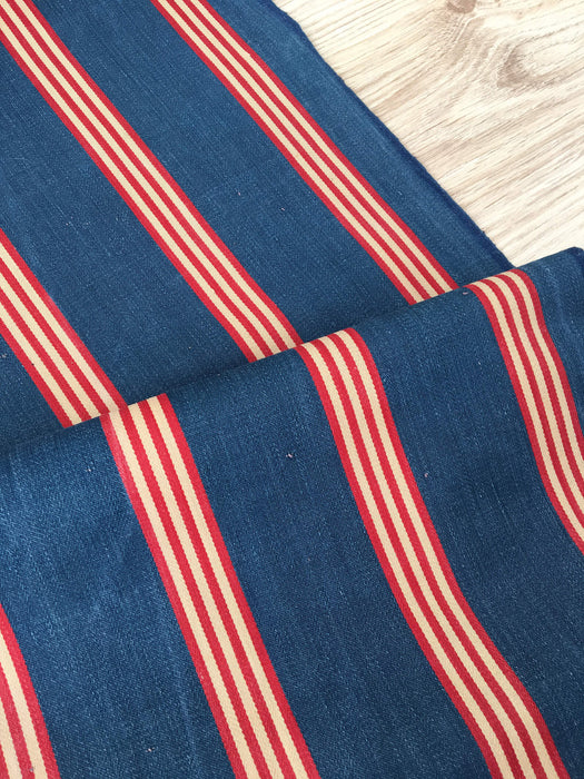 Ticking in indigo blue, red and beige stripes. Sweden c.1900 - 67 cm × 1.84 meters (3.68 m avail.)